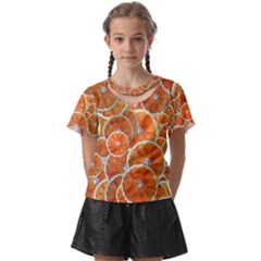 Oranges Background Texture Pattern Kids  Front Cut Tee by Simbadda