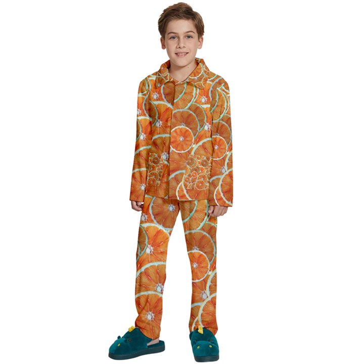 Oranges Background Texture Pattern Kids  Long Sleeve Velvet Pajamas Set