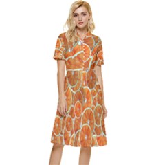 Oranges Background Texture Pattern Button Top Knee Length Dress by Simbadda