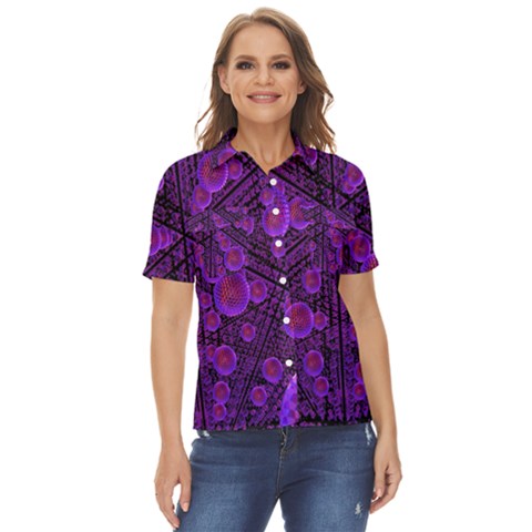 Spheres Combs Structure-regulation Women s Short Sleeve Double Pocket Shirt by Simbadda