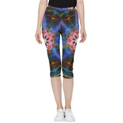 Mandala Pattern Kaleidoscope Inside Out Lightweight Velour Capri Leggings  by Simbadda