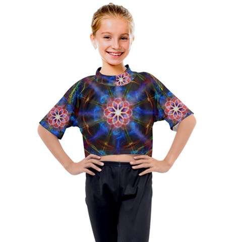 Mandala Pattern Kaleidoscope Kids Mock Neck Tee by Simbadda