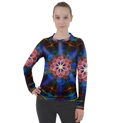 Mandala Pattern Kaleidoscope Women s Pique Long Sleeve Tee by Simbadda