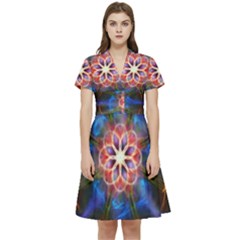 Mandala Pattern Kaleidoscope Short Sleeve Waist Detail Dress by Simbadda