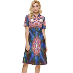 Mandala Pattern Kaleidoscope Button Top Knee Length Dress by Simbadda