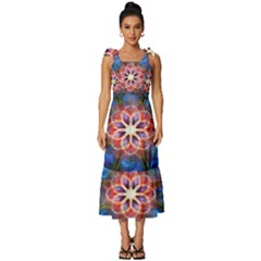 Mandala Pattern Kaleidoscope Tie-strap Tiered Midi Chiffon Dress by Simbadda