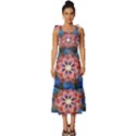 Mandala Pattern Kaleidoscope Tie-Strap Tiered Midi Chiffon Dress View1