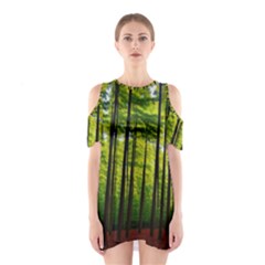 Green Forest Jungle Trees Nature Sunny Shoulder Cutout One Piece Dress by Ravend