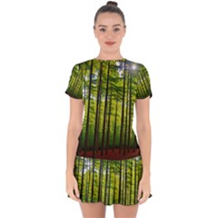 Green Forest Jungle Trees Nature Sunny Drop Hem Mini Chiffon Dress by Ravend