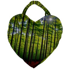 Green Forest Jungle Trees Nature Sunny Giant Heart Shaped Tote by Ravend