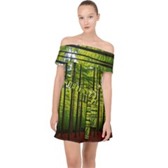 Green Forest Jungle Trees Nature Sunny Off Shoulder Chiffon Dress by Ravend