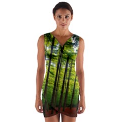 Green Forest Jungle Trees Nature Sunny Wrap Front Bodycon Dress by Ravend