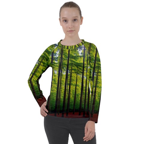 Green Forest Jungle Trees Nature Sunny Women s Long Sleeve Raglan Tee by Ravend