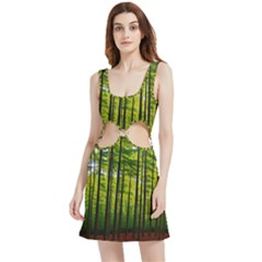 Green Forest Jungle Trees Nature Sunny Velour Cutout Dress by Ravend