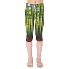 Green Forest Jungle Trees Nature Sunny Kids  Capri Leggings  by Ravend