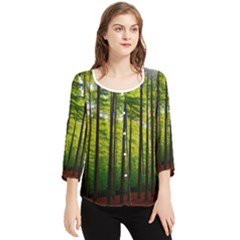 Green Forest Jungle Trees Nature Sunny Chiffon Quarter Sleeve Blouse by Ravend