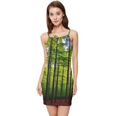 Green Forest Jungle Trees Nature Sunny Summer Tie Front Dress by Ravend