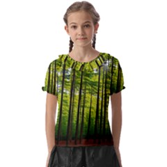 Green Forest Jungle Trees Nature Sunny Kids  Frill Chiffon Blouse by Ravend