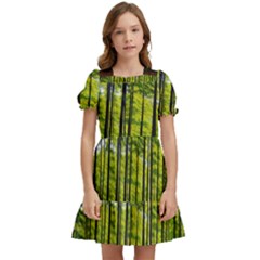 Green Forest Jungle Trees Nature Sunny Kids  Puff Sleeved Dress by Ravend