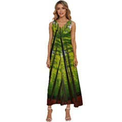 Green Forest Jungle Trees Nature Sunny V-neck Sleeveless Loose Fit Overalls by Ravend