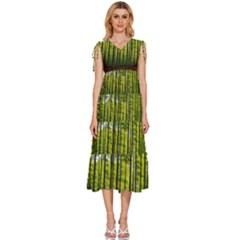 Green Forest Jungle Trees Nature Sunny V-neck Drawstring Shoulder Sleeveless Maxi Dress by Ravend