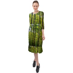 Green Forest Jungle Trees Nature Sunny Ruffle End Midi Chiffon Dress by Ravend