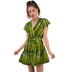 Green Forest Jungle Trees Nature Sunny Flutter Sleeve Wrap Dress by Ravend