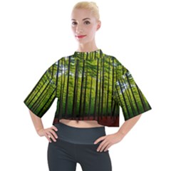 Green Forest Jungle Trees Nature Sunny Mock Neck Tee by Ravend