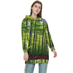 Green Forest Jungle Trees Nature Sunny Women s Long Oversized Pullover Hoodie by Ravend