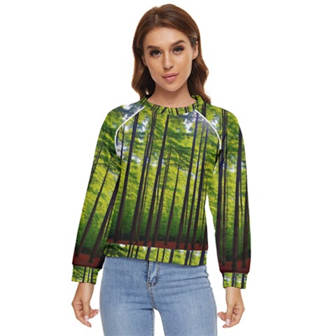 Green Forest Jungle Trees Nature Sunny Women s Long Sleeve Raglan Tee by Ravend