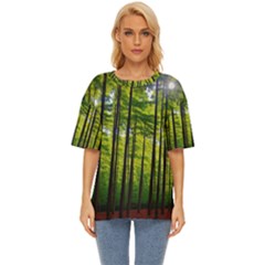 Green Forest Jungle Trees Nature Sunny Oversized Basic Tee by Ravend