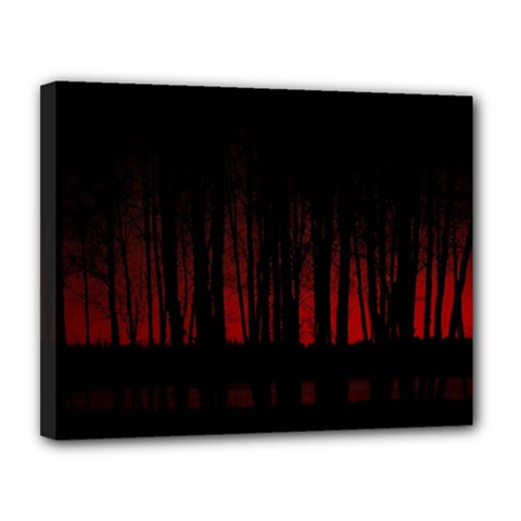 Scary Dark Forest Red And Black Canvas 14  X 11  (stretched) by Ravend