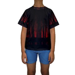 Scary Dark Forest Red And Black Kids  Short Sleeve Swimwear by Ravend