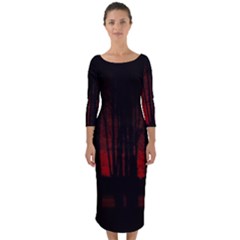 Scary Dark Forest Red And Black Quarter Sleeve Midi Bodycon Dress