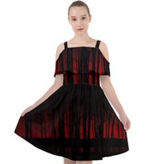 Scary Dark Forest Red And Black Cut Out Shoulders Chiffon Dress by Ravend