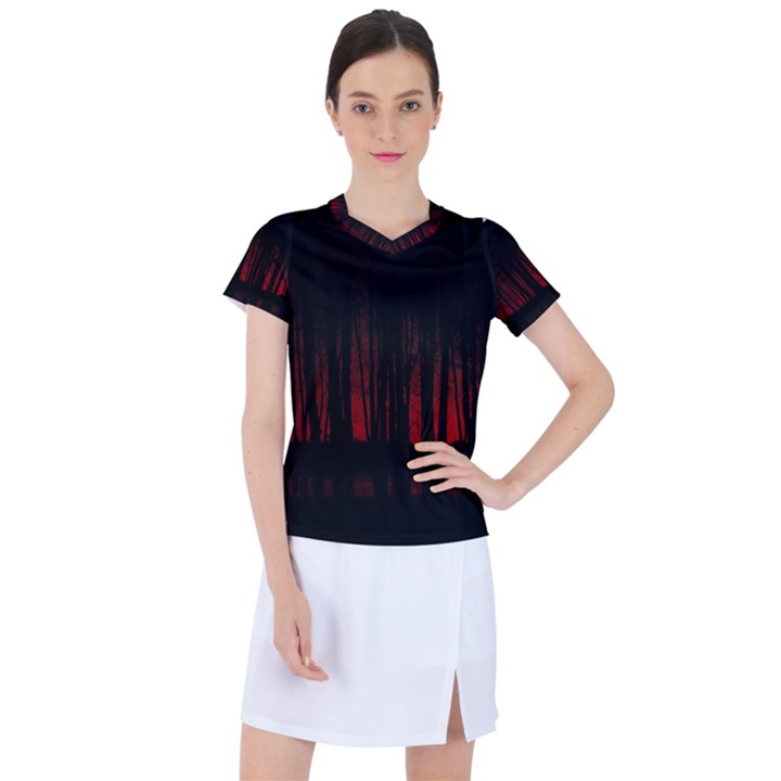 Scary Dark Forest Red And Black Women s Sports Top