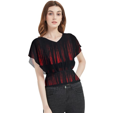 Scary Dark Forest Red And Black Butterfly Chiffon Blouse by Ravend