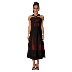 Scary Dark Forest Red And Black Sleeveless Cross Front Cocktail Midi Chiffon Dress by Ravend