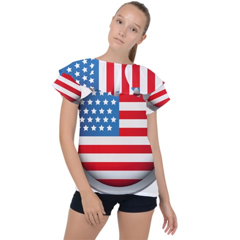 United Of America Usa Flag Ruffle Collar Chiffon Blouse by Celenk