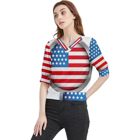 United Of America Usa Flag Quarter Sleeve Blouse by Celenk