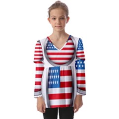 United Of America Usa Flag Kids  V Neck Casual Top by Celenk