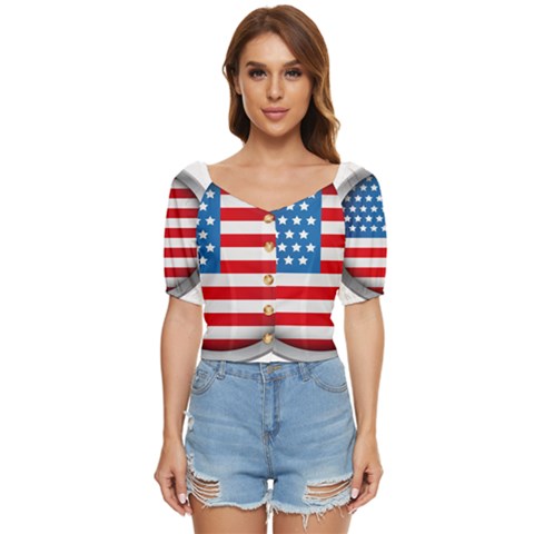 United Of America Usa Flag Button Up Blouse by Celenk