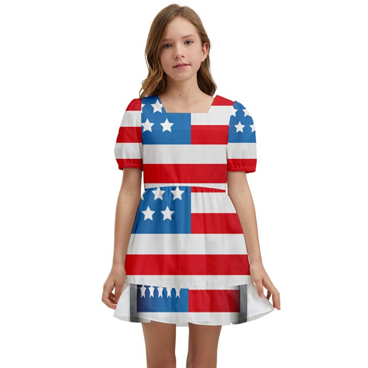 United Of America Usa Flag Kids  Short Sleeve Dolly Dress