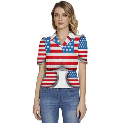 United Of America Usa Flag Puffed Short Sleeve Button Up Jacket by Celenk