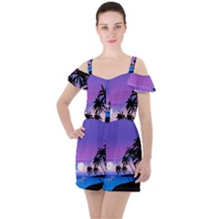 Scenery Landscape Nature Ruffle Cut Out Chiffon Playsuit by Ravend