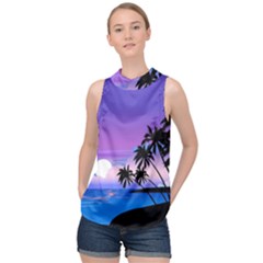 Scenery Landscape Nature High Neck Satin Top by Ravend