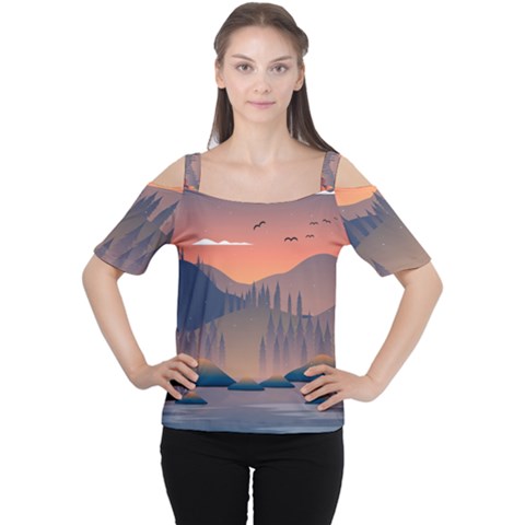 Cool Landscape Night Minimal Art Minimalist Cutout Shoulder Tee by Ravend