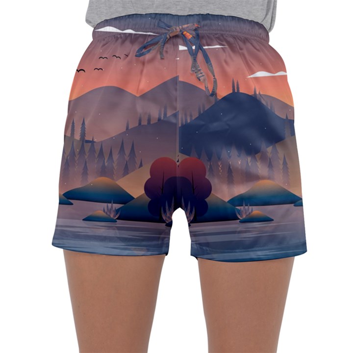 Cool Landscape Night Minimal Art Minimalist Sleepwear Shorts