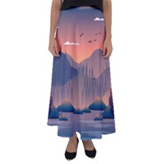 Cool Landscape Night Minimal Art Minimalist Flared Maxi Skirt by Ravend