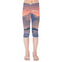 Cool Landscape Night Minimal Art Minimalist Kids  Capri Leggings  by Ravend